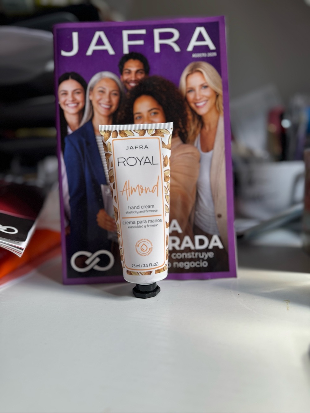 JAFRA Royal Almond Hand Cream - White & Gold Tube with Almond Motif